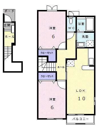 ボナール(2LDK/2階)の間取り写真