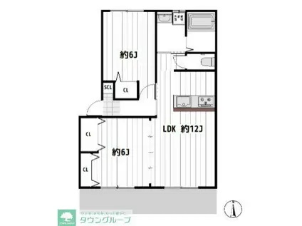 クラベール堀之内A棟 A(2LDK/1階)の間取り写真