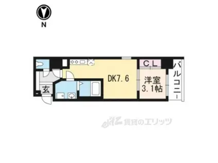 アクアプレイス京都二条城北(1DK/4階)の間取り写真