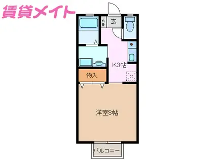 ラ・ルミエールB棟(1K/1階)の間取り写真