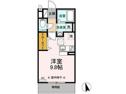 グリーン(ワンルーム/1階)の間取り写真