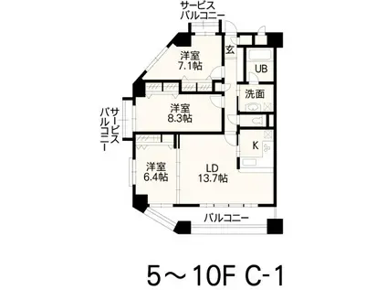 ホワイトステージ城西(3LDK/9階)の間取り写真