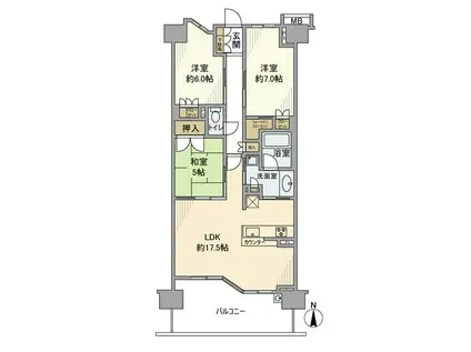 BRILLIA CITY 横浜磯子 G棟(3LDK/3階)の間取り写真