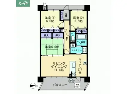 アルファステイツ上中野(3LDK/5階)の間取り写真