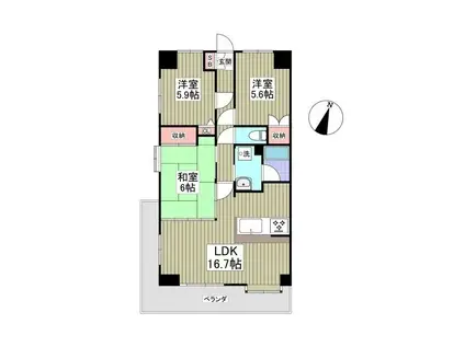 パークヒルズ若松原(3LDK/3階)の間取り写真