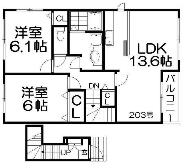 ピュア ファウンテン ヴィラII(2LDK/2階)の間取り写真