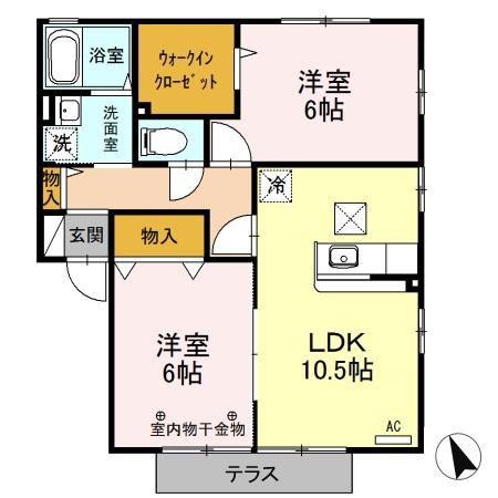 フローラルコート D棟(2LDK/1階)の間取り写真