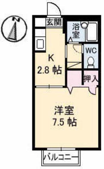 サニーハイツMARU(1K/2階)の間取り写真