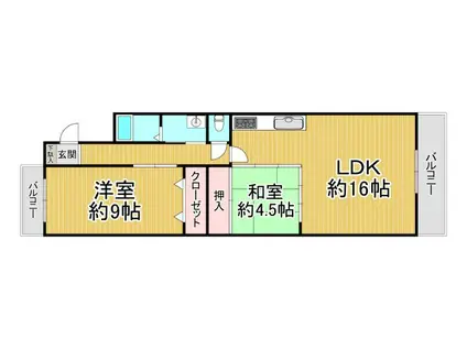 メゾンローズ塚口(2LDK/2階)の間取り写真