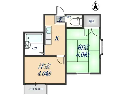 アビタシオン三箇(2K/2階)の間取り写真