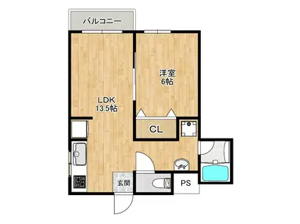 ホワイト・ハイツ(1LDK/2階)の間取り写真