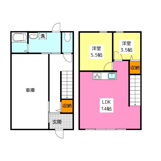 ONE GARAGE NAGAOKA(2LDK/2階)の間取り写真
