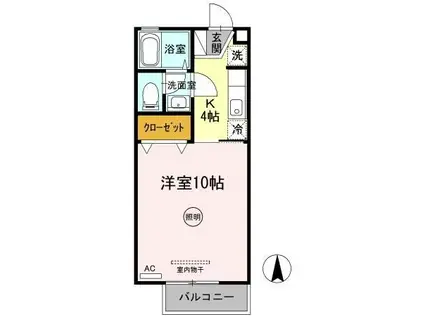 クレスト木太(1K/1階)の間取り写真
