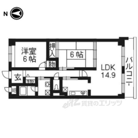 プロスペクト桂(2LDK/5階)の間取り写真