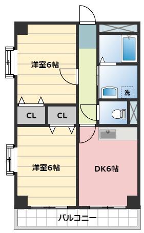 グレースアネックス(2DK/2階)の間取り写真