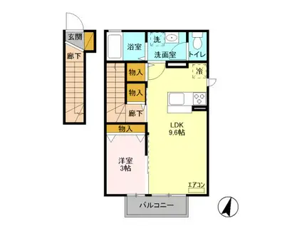 スターフォールB(1LDK/2階)の間取り写真