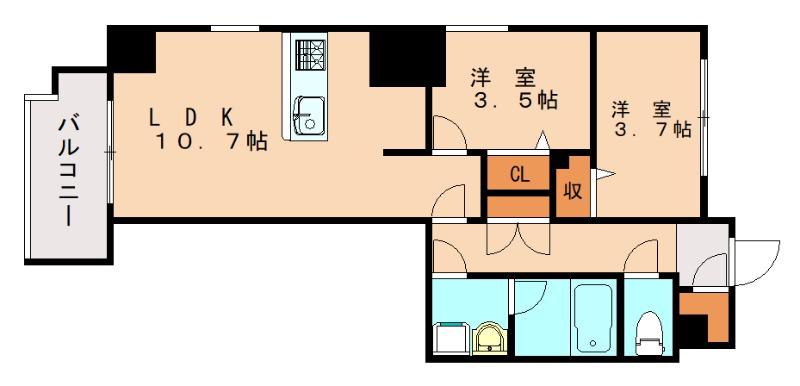 MODERN PALAZZO博多BAY(2LDK/3階)の間取り写真