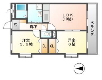 プリュ クレール(2LDK/2階)の間取り写真