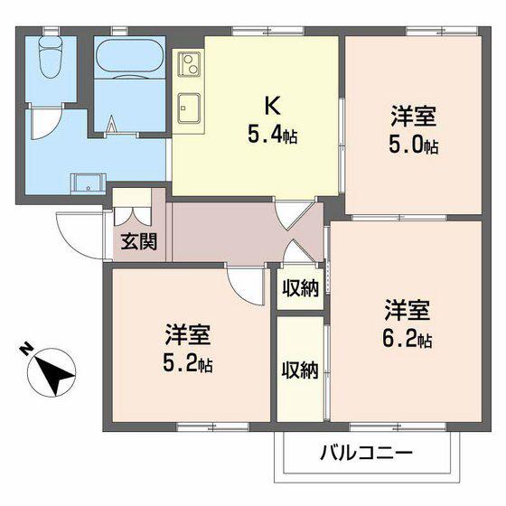 エクレール日永 B棟(3K/2階)の間取り写真