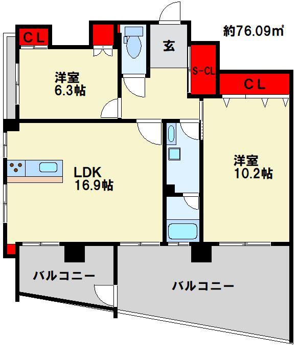 フェルト5(2LDK/2階)の間取り写真