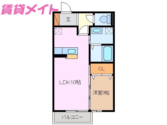 エクレール平田(1LDK/2階)の間取り写真
