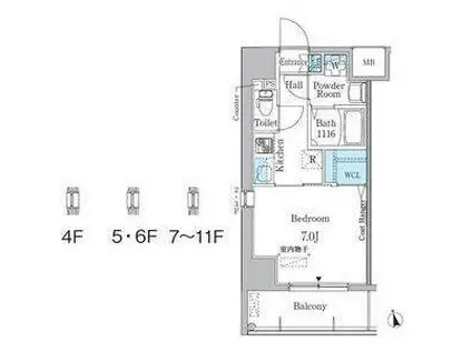 プレイズシード車道(1K/8階)の間取り写真