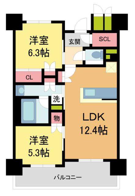 ジオ阪急川西THE FRONT(2LDK/7階)の間取り写真