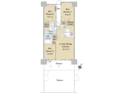 THE ITABASHI レジデンス サウス棟(3LDK/1階)の間取り写真