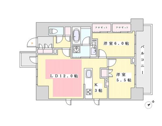 オープンレジデンシア四谷坂町(2LDK/8階)の間取り写真