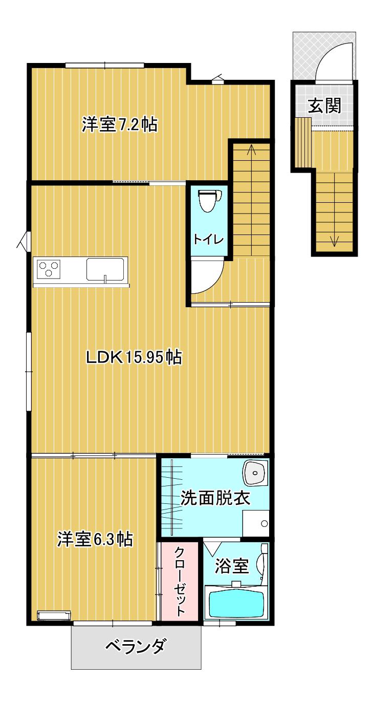フェリシティ萩原(2LDK/2階)の間取り写真