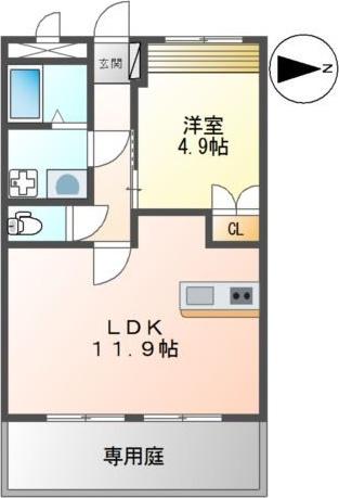 ベルメゾン・ルージュ(1LDK/1階)の間取り写真