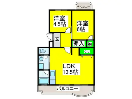 グリーンハイツ高石(2LDK/4階)の間取り写真
