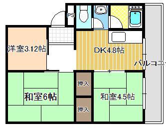 メゾン冨田(3DK/3階)の間取り写真
