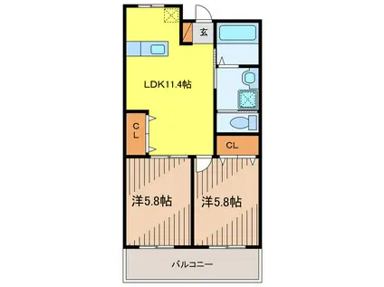 CASACALMKYOUZUKA(2LDK/3階)の間取り写真