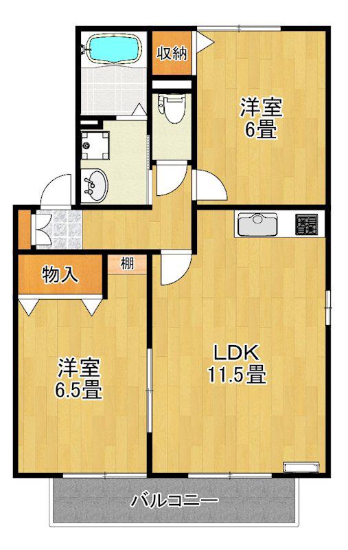 ジュネス高師浜(2LDK/2階)の間取り写真