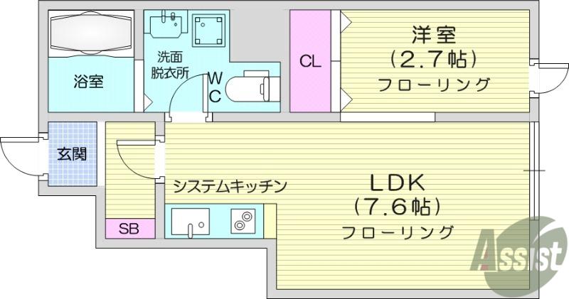 メリディアン白鳥(1LDK/3階)の間取り写真