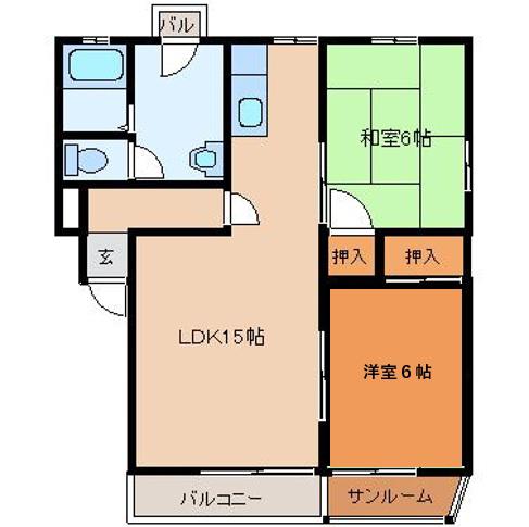 ロイヤルハイツ宮千代(2LDK/2階)の間取り写真