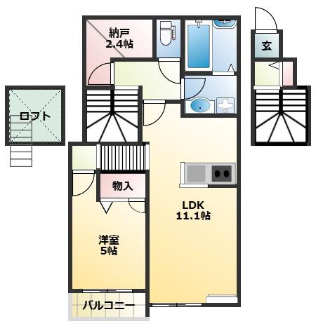 BELLE LEAD加古川 イチョウ並木(1LDK/2階)の間取り写真