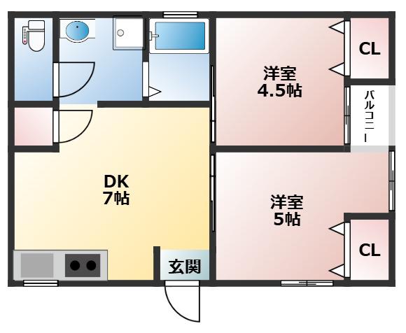 スカイハイツ日暮(2DK/2階)の間取り写真
