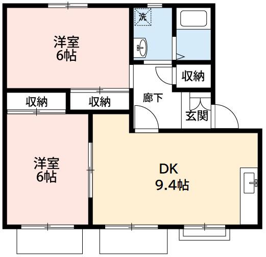 ウエスト長坂A(2DK/2階)の間取り写真