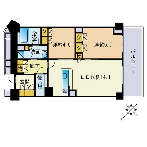 ザ・パークハウス福岡タワーズイースト(2LDK/14階)の間取り写真