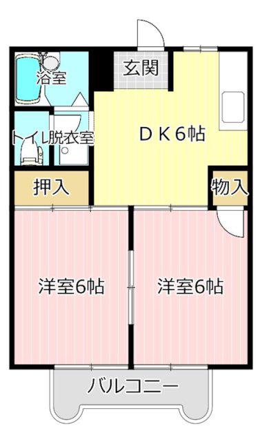 ハイツカトレアA(2DK/2階)の間取り写真