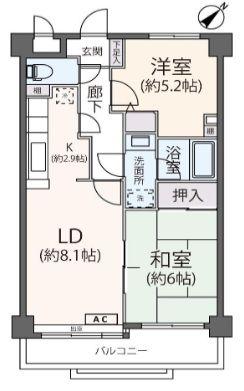 エレガンス小田急相模原(2LDK/2階)の間取り写真