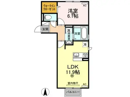 ラ・プランタン新山口(1LDK/2階)の間取り写真
