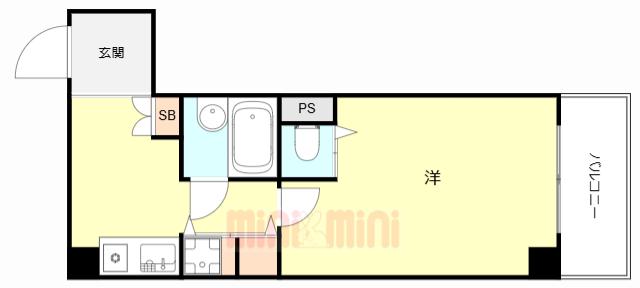 ライオンズプラザオータニ神戸(1K/7階)の間取り写真