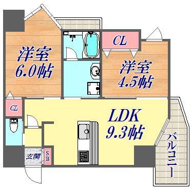 プリオーレ神戸大開通(2LDK/7階)の間取り写真