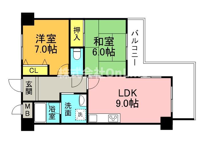 グリーンたちばな(2LDK/6階)の間取り写真