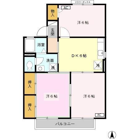 グランドールN A棟(3DK/2階)の間取り写真