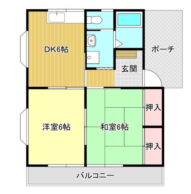 ドエル富塚(2DK/1階)の間取り写真