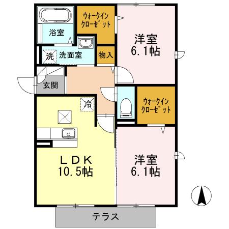 セレーソエステート(2LDK/1階)の間取り写真